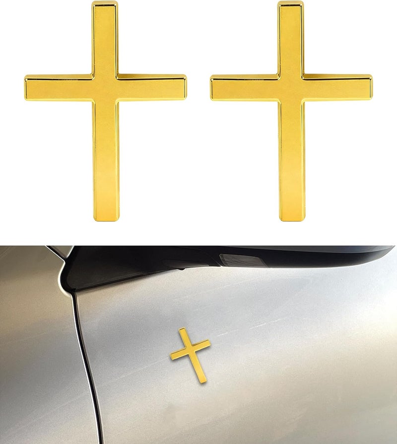 SCUARI 2PCS 3D Cross Stickers,Car Accessories Decals for Vehicles,Self Adhesive Cross Metal Car Emblem,2.5"×1.8" Cross Jesus Automotive Decal,Suitable for Trunk Tailgate Side Decoration (Gold) - Image 1